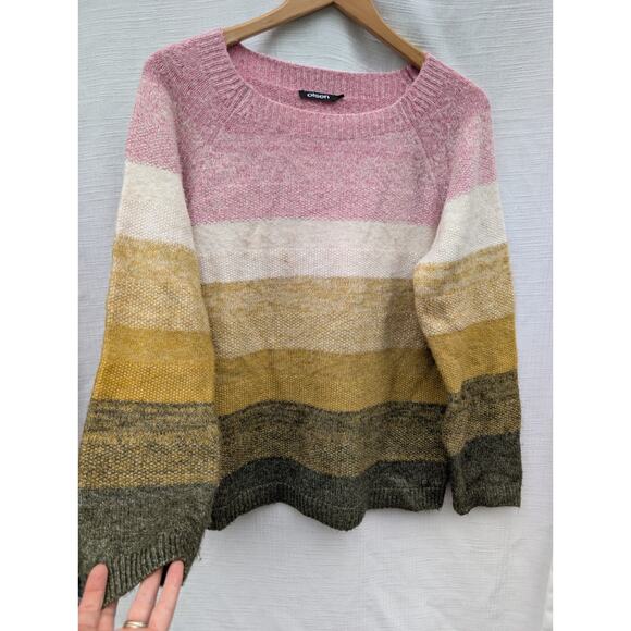 Olsen Europe Womens Striped Sweater Sz L Colorful Cozy Cabin Core - Picture 5 of 6